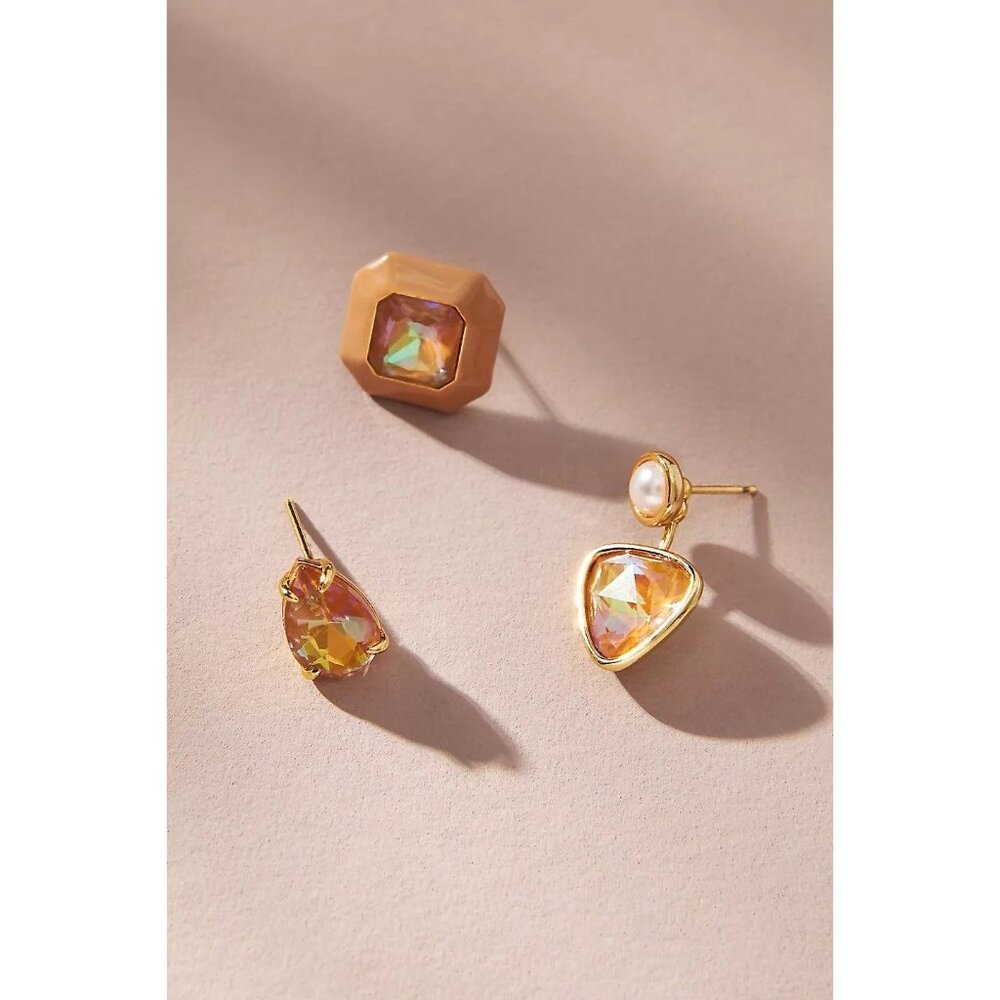 NWT Anthropologie Faceted Gem Earrings Set of 4 $88 - Picture 2 of 5